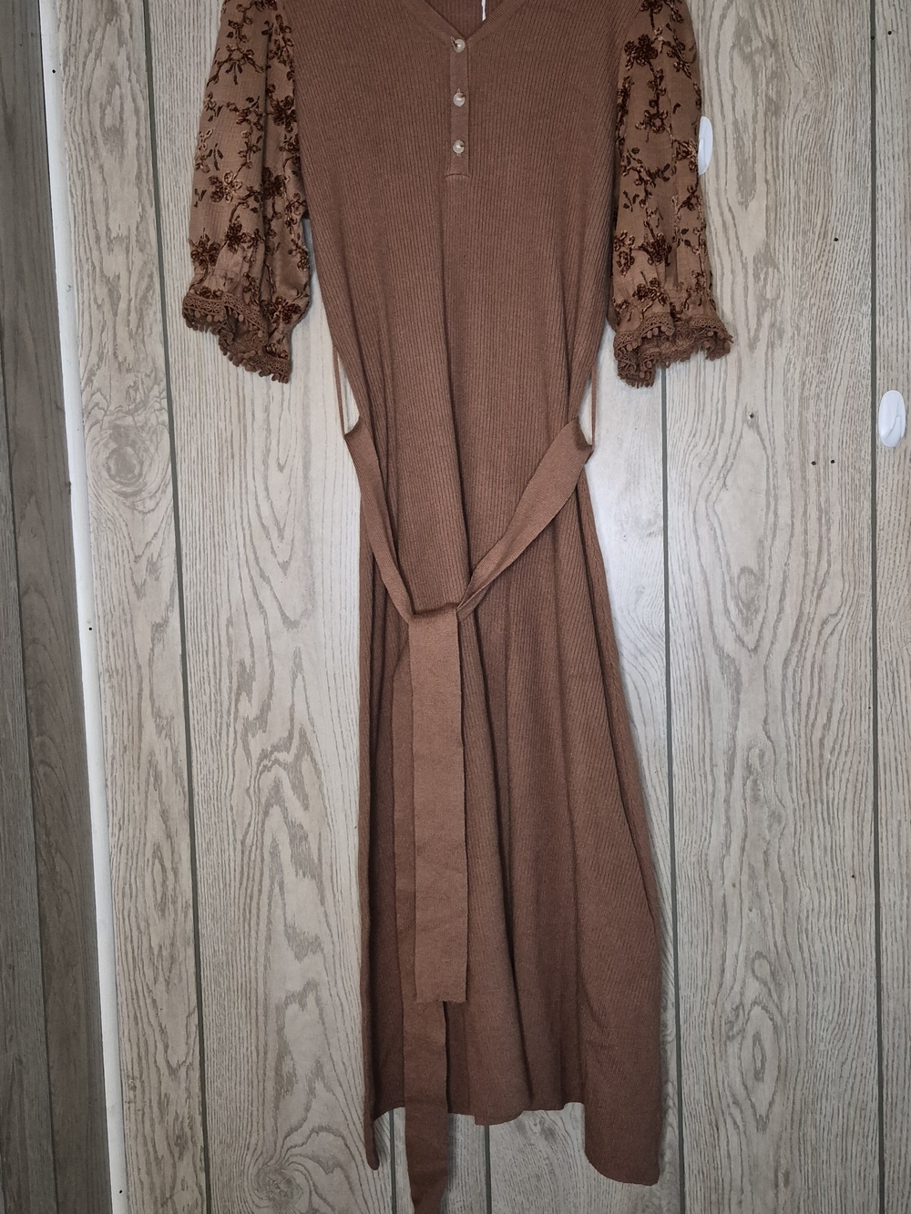 Polagram Chestnut Brown Puff-Sleeve Tie-Waist Midi Dress - Picture 2 of 7